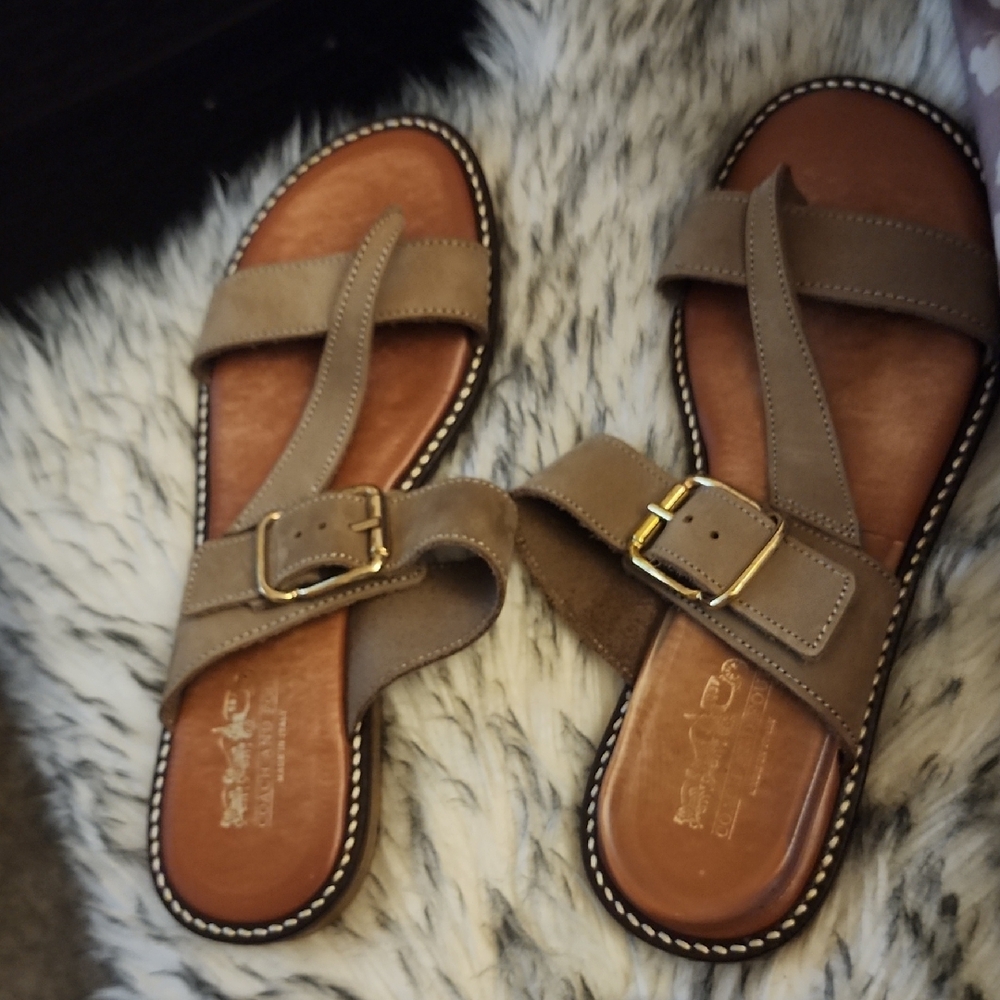 Women's Brown Sandals with Gold Buckle 6.5